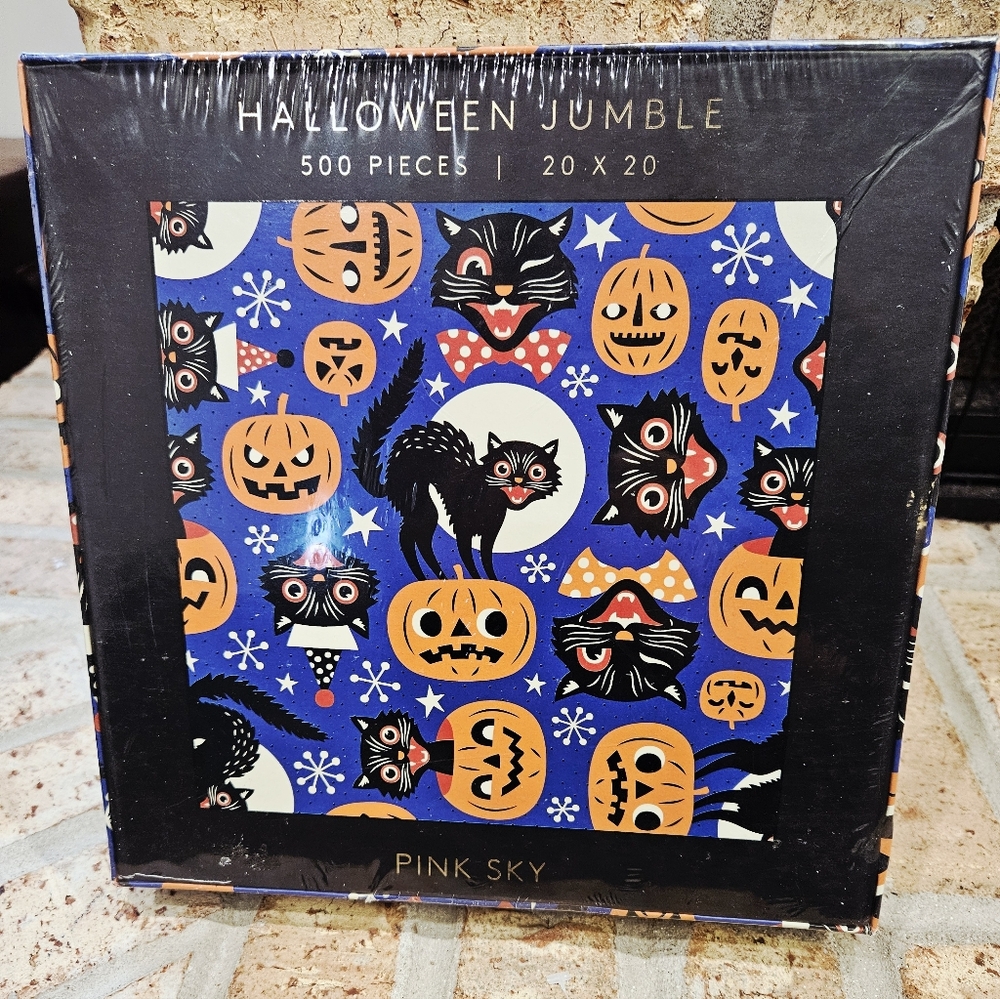 New Sealed Halloween BLACK CAT 500 Puzzle Piece Pumpkins Witchy Spooky Mystic